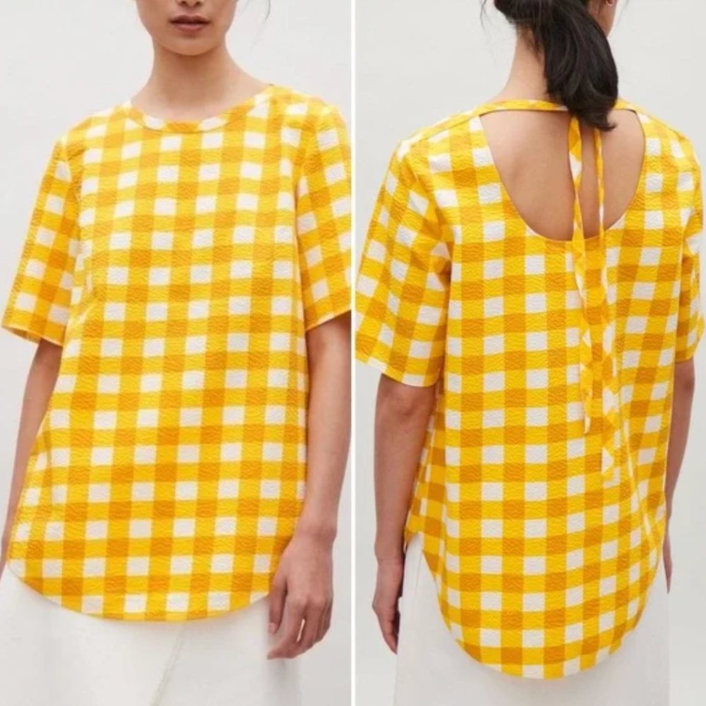 COS Yellow Checkered Tie Back Top